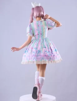 Lolitashow Exclusive Sweet Lolita Dress Chiffon Short Sleeves Spring Daily Casual Tea Party Bows Dress -AYA Cosplay Shop c0c05985dc394d74a927ac1c8a120a48