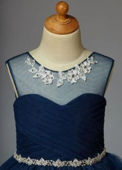 Dark Navy Flower Girl Dress With Flowers Sash Tulle Free Customization -AYA Cosplay Shop c202f1c0 d73c 411c 9f55 75b37b4c5488