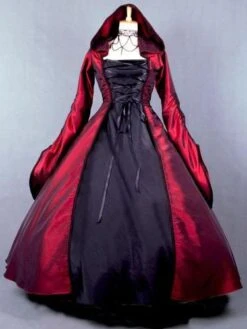 Salem Witch Costume Victorian Poplin Long Sleeves Witch Dress Costume Halloween
