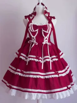 Sweet Lolita JSK Dress Bow Ruffles Lace Up Lolita Jumper Skirts