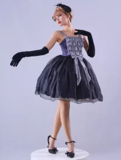 Lolitashow Exclusive Gothic JSK Lolita Dresses Bows Ruffles Floral Print Black Jumperskirt Summer Daily Casual Dress -AYA Cosplay Shop c68e434d6b184a49b9e63c1b4068b32a