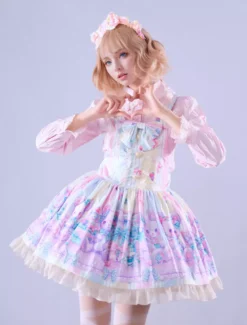 JSK Lolitashow Exclusive Sweet Lolita Dress Chiffon Ruffles Lace Sleeveless Jumper Daily Casual Dress