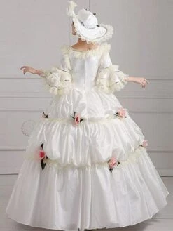 Victorian Dress Costume Women's Victorian Era Clothing White Square Neckline Ball Gown Pageant Dress With Flowers Outfits Halloween -AYA Cosplay Shop c80cd133 2581 4971 a63d 6a5a92dc99f5