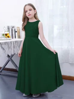 Pink Flower Girl Dress Chiffon Lace Jewel Neck Sleeveless Lotus Kids Birthday Party Dresses -AYA Cosplay Shop cbde7737ac164c69b0c8c5e28feb1c36