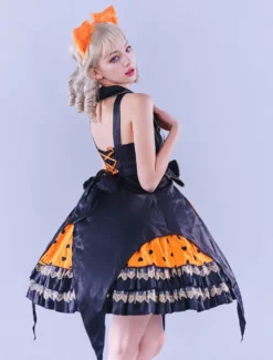 JSK Lolitashow Exclusive Gothic Lolita Dresses Lace Bows Hearts Pattern Black Tea Party Dress -AYA Cosplay Shop cd46909eb29248d3ab7b3b98c565cca6