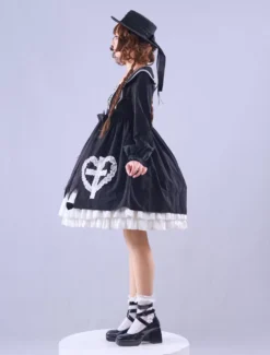 Lolitashow Exclusive Gothic Lolita Dresses Lace Ruffles Long Sleeves Black Polyester Daily Casual Dress -AYA Cosplay Shop cf4093715fe6426fb58509d3e2981c5c