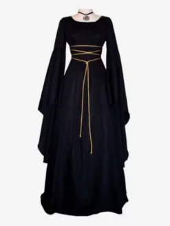 Black Vintage Costume Gothic Long Sleeves Maxi Dress For Women's Dress Carnival