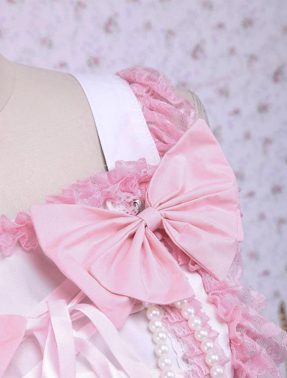 JSK Lolitashow Sweet Pink Cotton Loltia Jumper Dress Bows Layers Ruffles 6 JSK Lolitashow Sweet Pink Cotton Loltia Jumper Dress Bows Layers Ruffles - Image 4