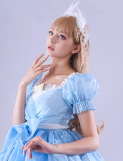 Lolitashow Exclusive Sweet Lolita Dress Short Sleeves Daily Casual Bowknot Satin Fabric Lolita Wedding Dress -AYA Cosplay Shop d1e352e1bb774e17a2e1f7be82670f74