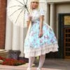 Lolitashow Light Blue Cotton Lolita One-piece Dress Flower Print Short Sleeves Chiffon Ruffles -AYA Cosplay Shop d3448b33 3afc 4a6b 902e fc9b3d5dea32