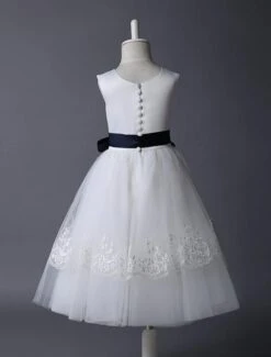 Ivory Tulle Flower Girl Dress With Lace Applique And Navy Blue Sash Free Customization -AYA Cosplay Shop d3e76c3b 1386 4e33 9231 1ba21bbd00f6