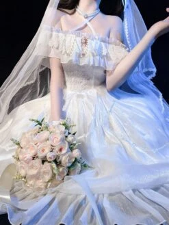 Sweet Lolita Dress White Polyester Short Sleeves Lace Up Ruffles Lace Bows Tea Party Lolita Dress -AYA Cosplay Shop d45cc0e8 6d4a 473a 8ad2 d1a4edf4e8d3