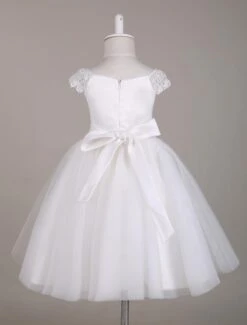 Flower Girl Dress Ivory Lace Cap Sleeves Tutu Dress Bateau Knee Length Short Kids Party Dresses Free Customization -AYA Cosplay Shop d470ae63 7c33 402f 921f 72c76c548ded