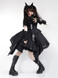 Gothic Lolita Military Uniform Army Samurai Cross Metal Details Short Sleeve Black Lolita OP Dress -AYA Cosplay Shop d5045099 35d2 4e2c 8094 6ea1174979c3