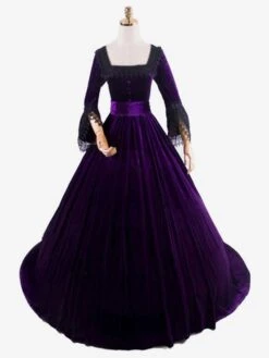 Burgundy Retro Costumes Lace Polyester Lace Dress Marie Antoinette Costume Women's Retro Tunic Vintage Clothing