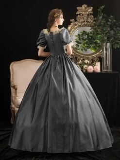 Victorian Dress Costumes Prom Dress Grey Retro Costumes Short Sleeves Square Neckline Lace Floral Marie Antoinette Rococo Dress -AYA Cosplay Shop d6a6a8e9db364fcd972f4e7578cdc965