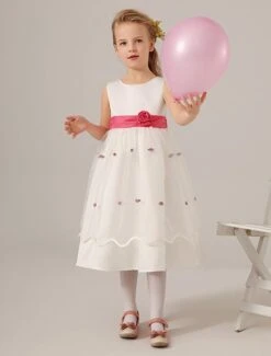 White Jewel Neck Tea-Length Flower Tulle Wedding Flower Girl Dress -AYA Cosplay Shop da739df4 ec5a 4e4a a453 1c6ddecd3072