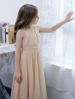 Champagne Flower Girl Dress Chiffon Pleated Jewel Neck Sleeveless Kids Birthday Party Dresses -AYA Cosplay Shop dc148fc0 79de 48f3 8b79 b0860f473652