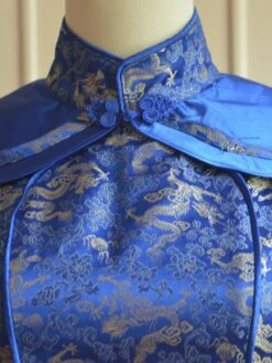 Classic Blue Qi Lolita Dress Sleevesless Lace Up Printed Satin -AYA Cosplay Shop ddf7f59a 71ea 4ec8 af8a 7c5ba84d6192