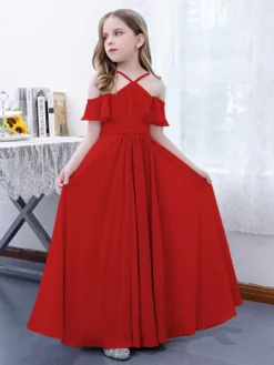 Cameo Pink Flower Girl Dress Chiffon Pleated Off-The-Shoulder Sleeveless Kids Birthday Party Dresses -AYA Cosplay Shop e14e698200404c86a1c3bc23f38b636f