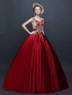 Prom Dress Victorian Dress Rococo Ball Gown Chic Satin Sleeveless Burgundy Princess Vintage Dress Halloween -AYA Cosplay Shop e27312e5 a844 4e97 a867 315a767f81d2