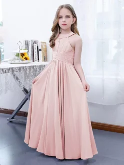 Lotus Pink Flower Girl Dress Chiffon Pleated Halter Sleeveless Kids Birthday Party Dresses -AYA Cosplay Shop e37045ccb34e4f0f8733131a39afbaae