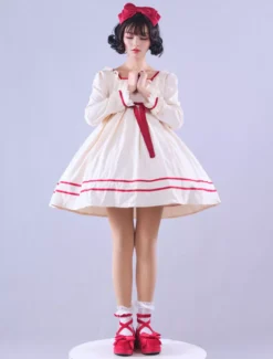 Lolitashow Exclusive Sweet Lolita Dress Polyester Long Sleeves Polyester Summer Tea Party Dress -AYA Cosplay Shop e382e693e1df4ec5952f7a22f8e10e7e