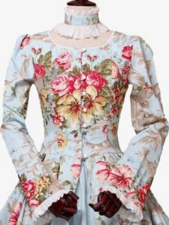 Victorian Dress Prom Dress Satin Light Sky Blue Floral Print Marie Antoinette Ball Gown Trumpet Long Sleeves Rococo Dress With Choker -AYA Cosplay Shop e4f9df68 2e78 43b1 827c ba527e97d53a