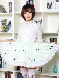 Lolitashow Sweet Lolita Dress In Light Green Printed Qi Lolita Suspender Skirt With White Lace Trim -AYA Cosplay Shop e50f919b e359 4e28 8577 d3c5a518b093
