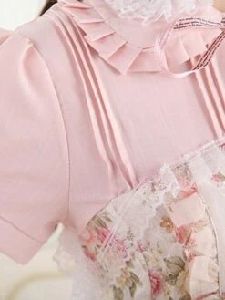 Classic Lolita One Piece Dress Lace Up Ruffles Pink Printed Lolita One Piece Dresses -AYA Cosplay Shop e5e0358e 8440 4451 b38c 1af06776a5b7