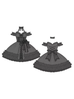 Lolitashow Exclusive Gothic Lolita Dresses Ruffles Lace Jacquard Sleeveless Black Summer Daily Casual Dress -AYA Cosplay Shop e6958e66660a4d2092eabd95a673e842