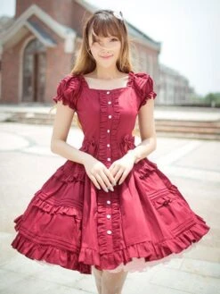 Lolitashow Classical Lolita Dress Layered Ruffles Lolita Dress Short Sleeves Lolita Op Dress With Bows -AYA Cosplay Shop e76a2c1a e028 45ea 8831 818b92c18983
