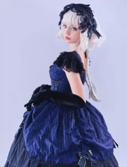 Lolitashow Exclusive Gothic Lolita Dresses Ruffles Bows Lace Stripes Blue Daily Casual Dress -AYA Cosplay Shop e81c00b055c64d88acc9e0b8ce0fb121