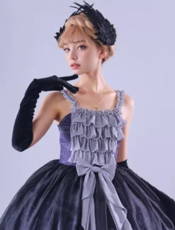 Lolitashow Exclusive Gothic JSK Lolita Dresses Bows Ruffles Floral Print Black Jumperskirt Summer Daily Casual Dress -AYA Cosplay Shop f025766df03a4943b65da0b4cc475039