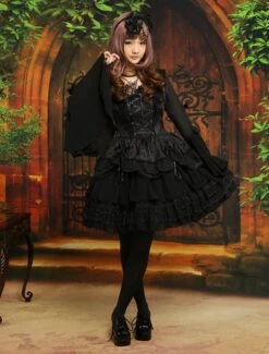Gothic Black Lolita One Piece Dress Long Hime Sleeves Lace Up Layers Lace Trim -AYA Cosplay Shop f078b27f 459c 4cb8 badd 606cfc765a9e