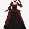 Burgundy Retro Costumes Lace Polyester Dress Women's Retro Tunic Marie Antoinette Costume Party Prom Dress