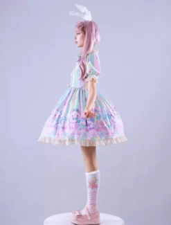 Lolitashow Exclusive Sweet Lolita Dress Chiffon Short Sleeves Spring Daily Casual Tea Party Bows Dress -AYA Cosplay Shop f114f9eda980403fa121d7b082f90df8