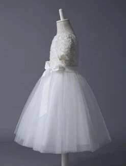 Ivory Flower Girl Dress Lace Tutu Dress Ribbon Bow Sash Half Sleeve Short Kids Party Dresses Free Customization -AYA Cosplay Shop f270f703 a538 4ab2 87b4 39597ea4d851