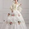 Victorian Dress Costume Women's Victorian Era Clothing White Square Neckline Ball Gown Pageant Dress With Flowers Outfits Halloween