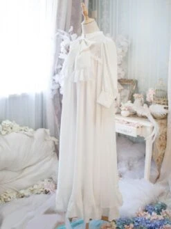 Classic Lolita OP One Piece Dress Stand Collar Long Sleeve Frills Ruffles White Lolita Dresses With Bows -AYA Cosplay Shop f2a94c5a 01a4 4ee4 8dbb 681014fa6920