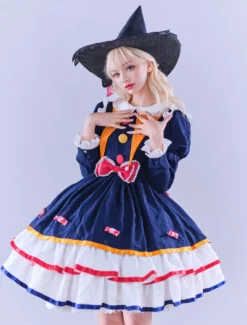 Lolitashow Exclusive Gothic Lolita Dresses Lace Ruffles Blue Spring Summer Dress