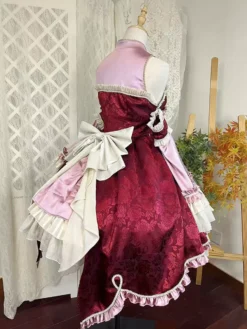 Lolitashow Exclusive Chinese Style Lolita Dress Bows Sleeveless Chiffon Floral Print Burgundy Tea Party Dress -AYA Cosplay Shop f501f3b04cee4723a2a2c4298271ace0