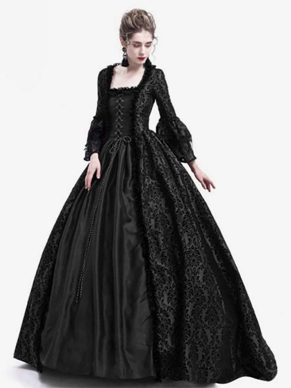 Victorian Dress Costume Prom Dress Long Gothic Trumpet Long Sleeves Black Ball Gown Square Neckline Victorian Era Clothing With Hat Retro Costumes Halloween 5 Victorian Dress Costume Prom Dress Long Gothic Trumpet Long Sleeves Black Ball Gown Square Neckline Victorian Era Clothing With Hat Retro Costumes Halloween - Image 3