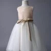 Champagne Flower Girl Dress Sequin Tulle Pageant Dress A Line Knee Length Toddler's Dinner Dress With Bow Sash