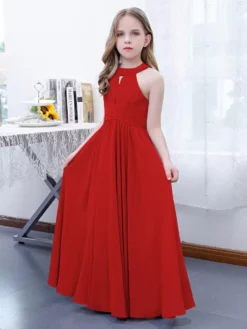 Lotus Pink Flower Girl Dress Chiffon Pleated Halter Sleeveless Kids Birthday Party Dresses -AYA Cosplay Shop faf6a7f12ec941a79b490aa4cb08c9df