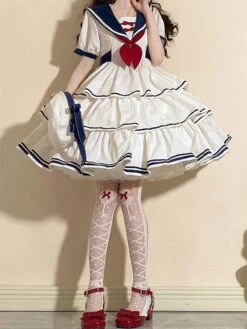Sweet Lolita Dress Polyester Short Sleeves Dress Navy Style Lolita Dress -AYA Cosplay Shop fd6b5850 2829 4910 ba0d e424a1e8c714