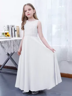 Pink Flower Girl Dress Chiffon Lace Jewel Neck Sleeveless Lotus Kids Birthday Party Dresses -AYA Cosplay Shop fdf230feb6e04bdf8ceb3107c3898379