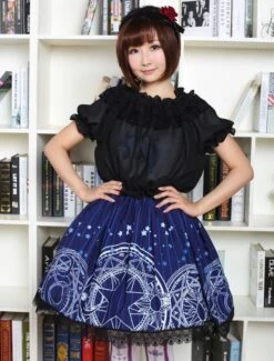 Lolitashow Sweet Lolita Dress Cute Blue Lolita Lace Skirt With Magic Circle Print -AYA Cosplay Shop fdf36910 f986 42cf bdc3 368dcb0cce10