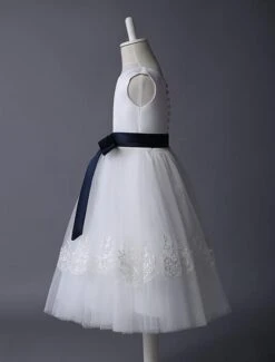Ivory Tulle Flower Girl Dress With Lace Applique And Navy Blue Sash Free Customization -AYA Cosplay Shop ffcbf53b 2f8c 445d bc01 e8f39cd84c28
